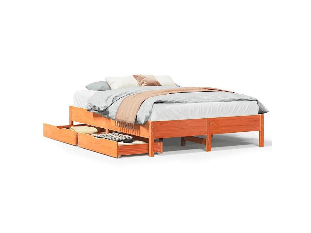 Cama sin colchón madera maciza de pino marrón cera 140x200 cm