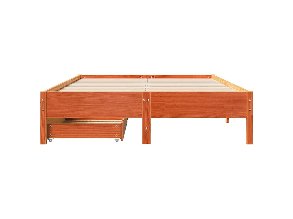 Cama sin colchón madera maciza de pino marrón cera 140x200 cm