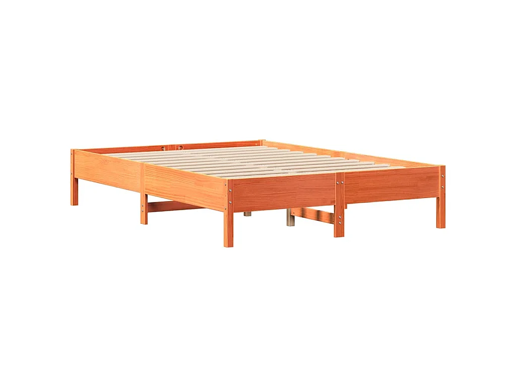 Cama sin colchón madera maciza de pino marrón cera 140x200 cm
