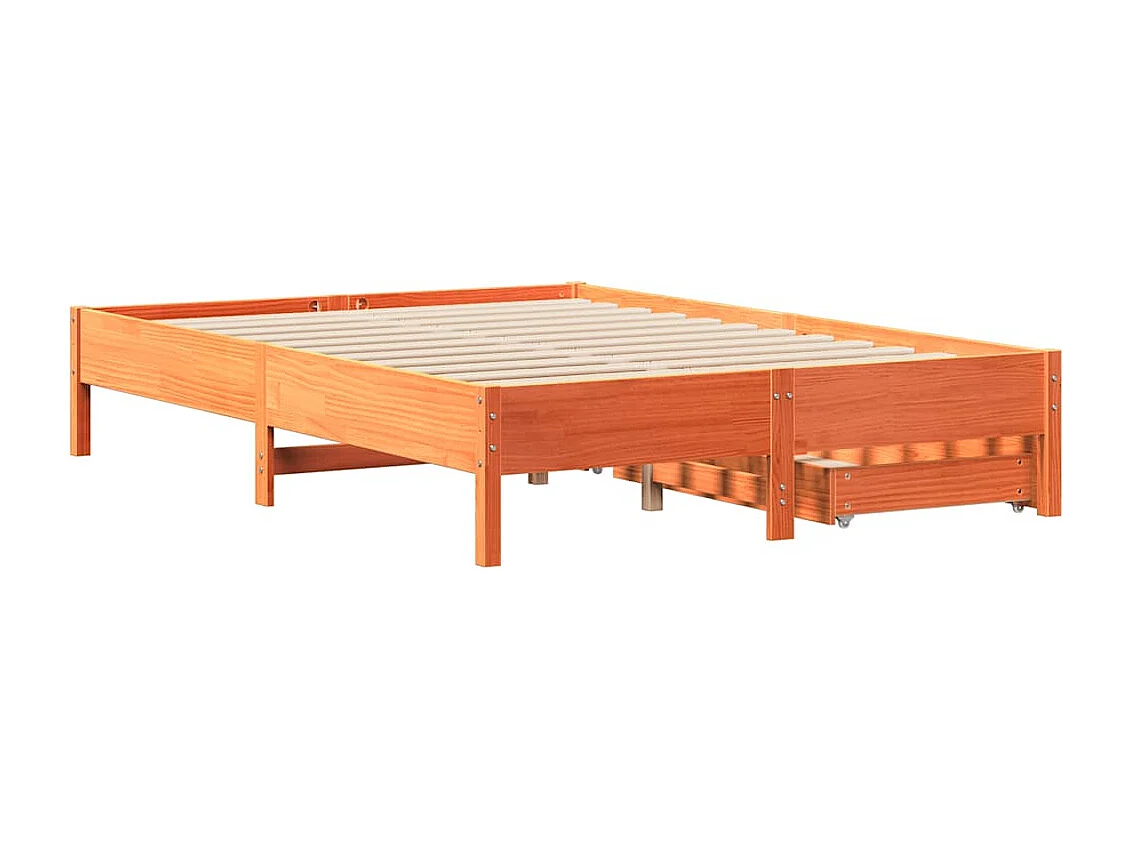 Cama sin colchón madera maciza de pino marrón cera 140x200 cm