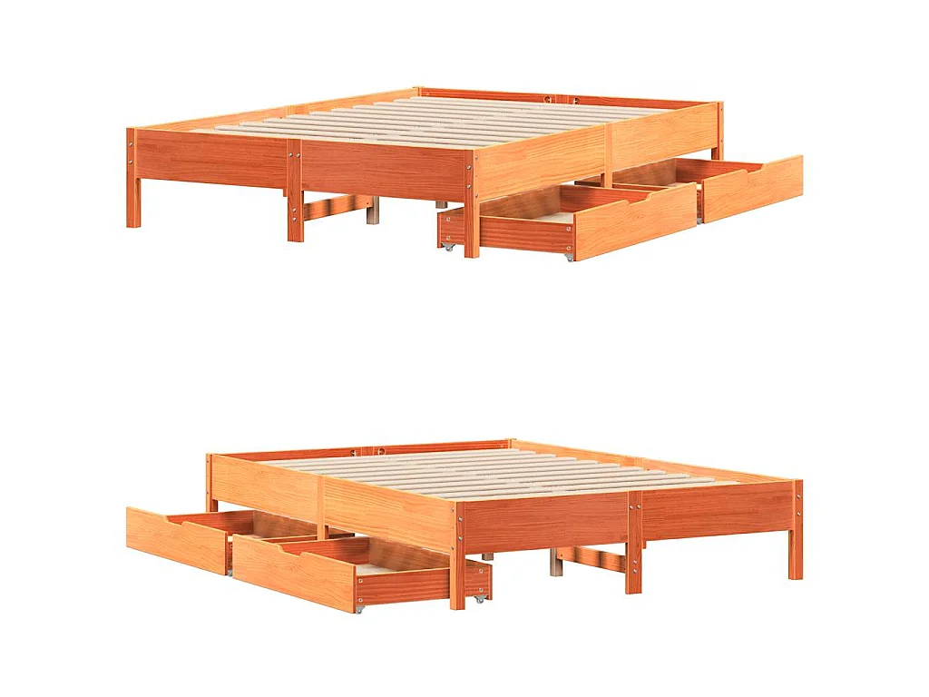 Cama sin colchón madera maciza de pino marrón cera 140x200 cm