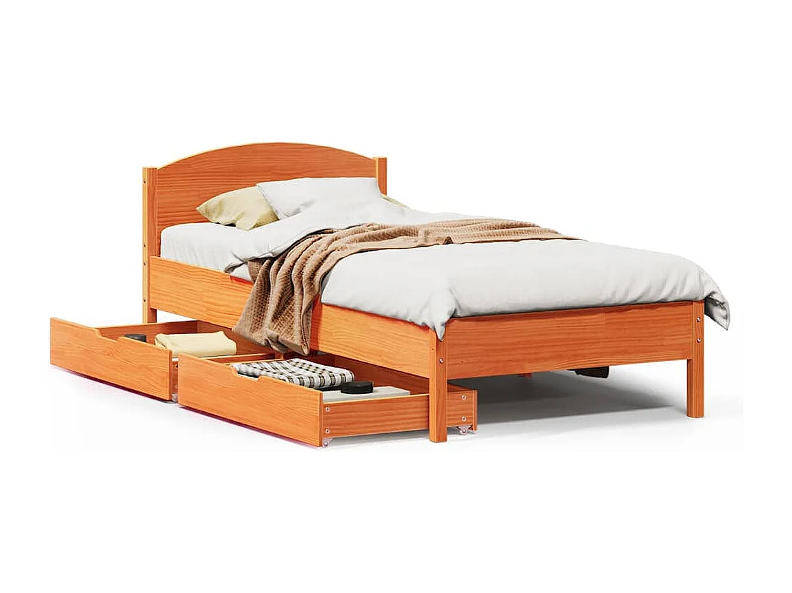 Cadre de lit sans matelas cire marron 100x200cm bois pin massif