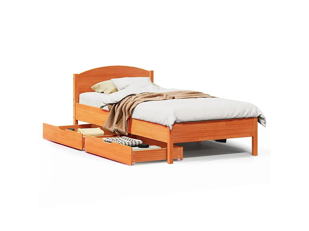 Cama sin colchón madera maciza de pino marrón cera 100x200 cm