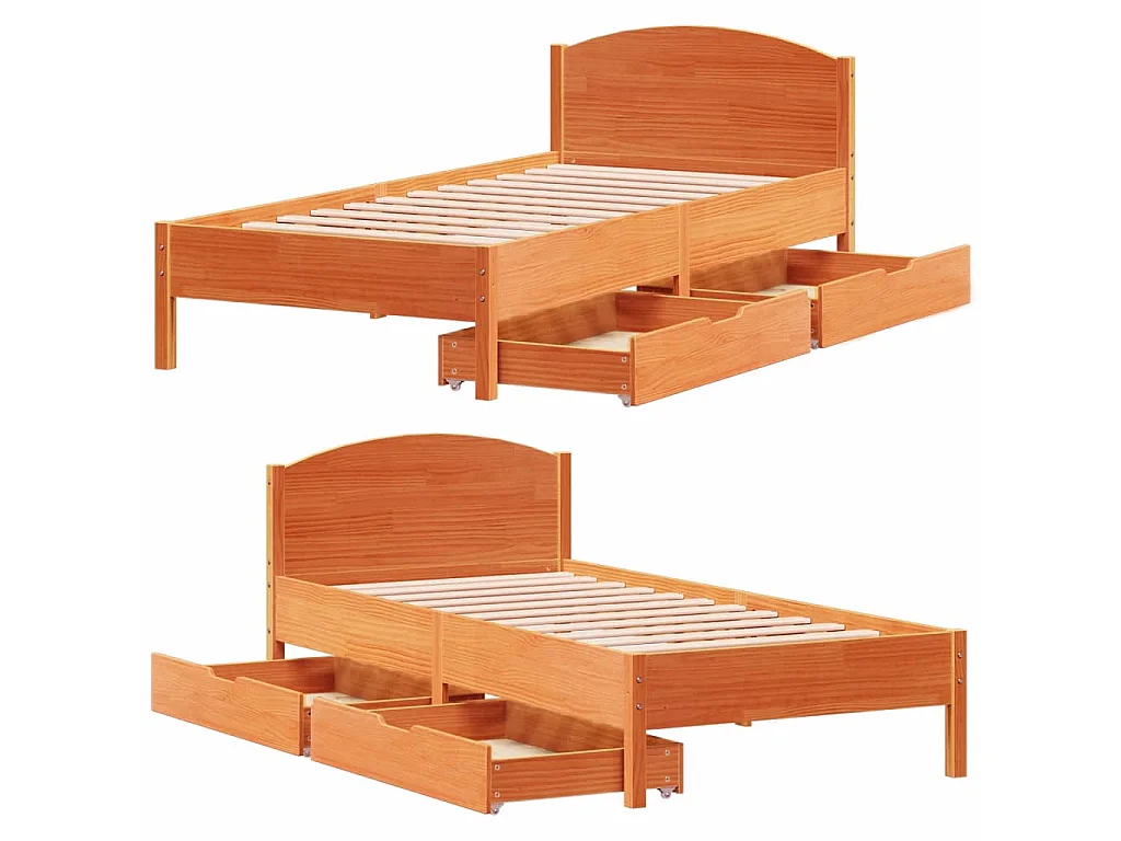 Cama sin colchón madera maciza de pino marrón cera 100x200 cm