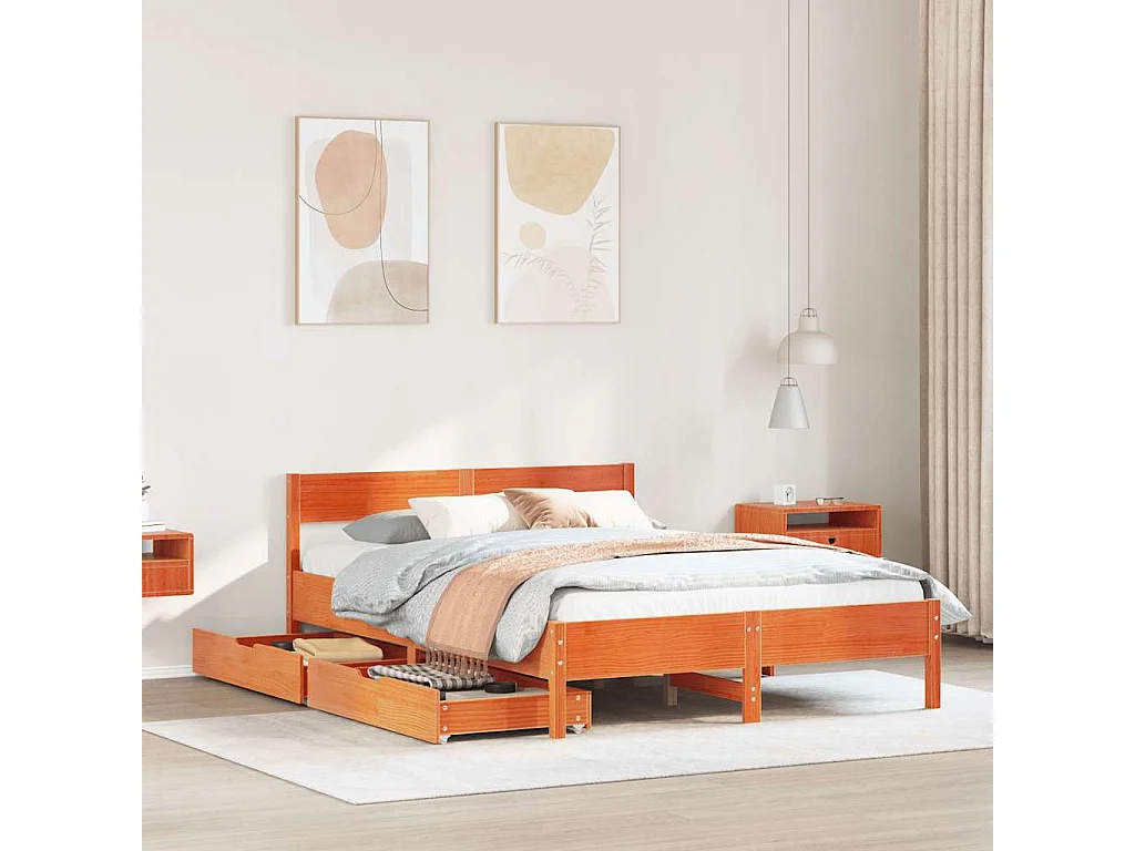 Letto senza Materasso Marrone Cera 150x200 cm in Legno di Pino
