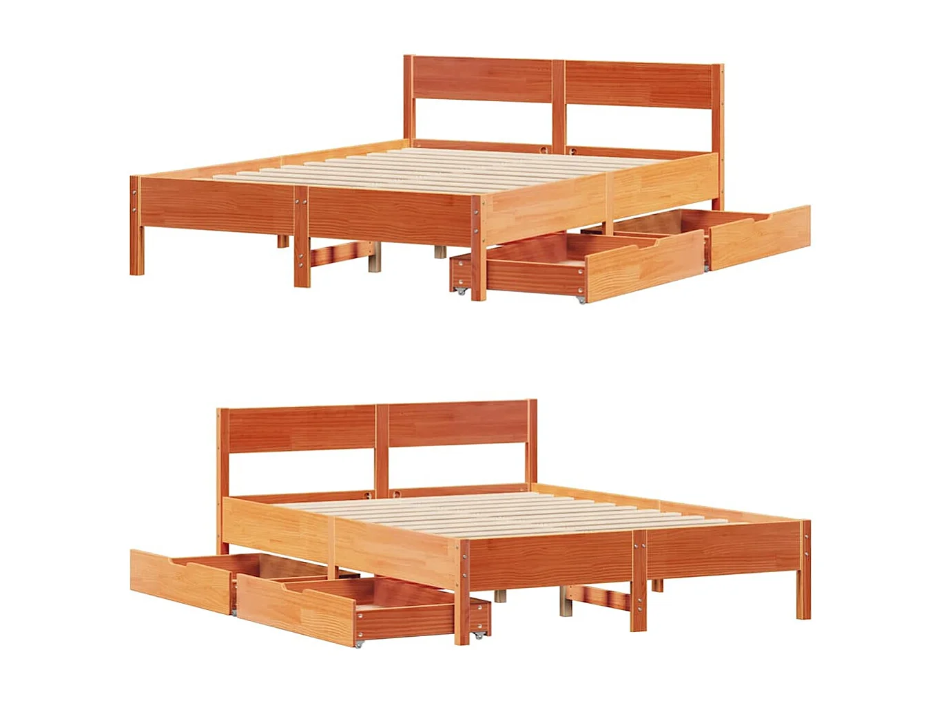 Letto senza Materasso Marrone Cera 150x200 cm in Legno di Pino
