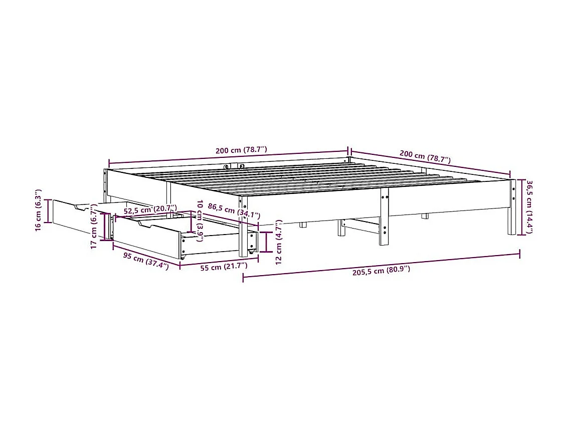 Letto senza Materasso Marrone Cera 200x200 cm in Legno di Pino