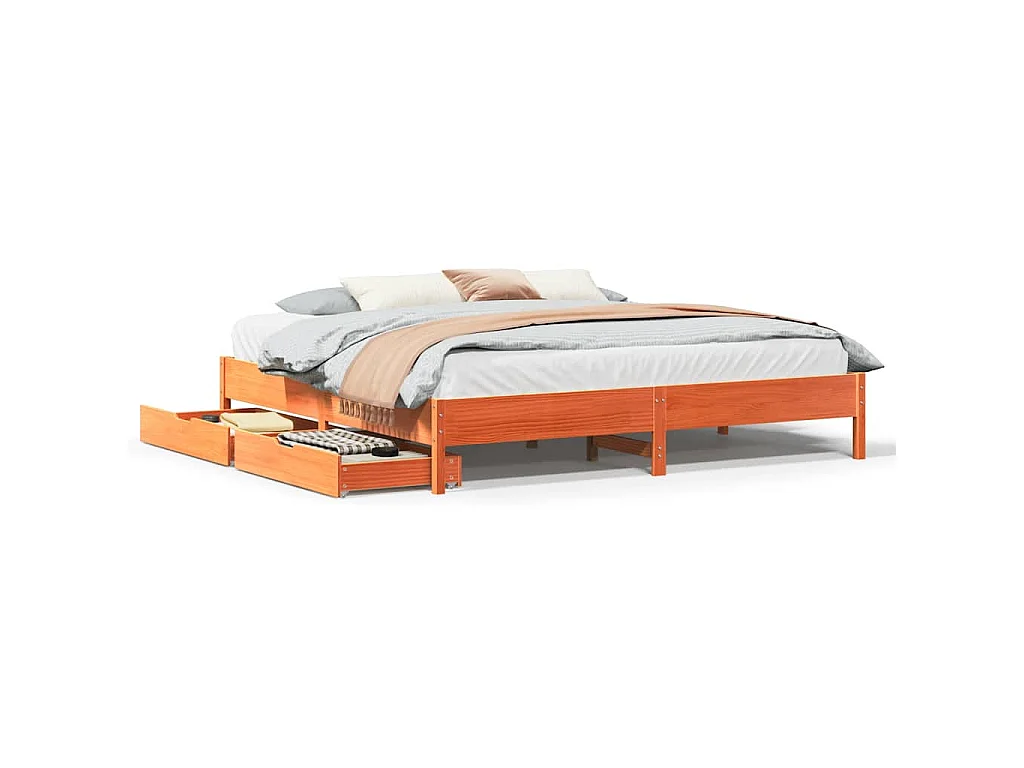 Cadre de lit sans matelas cire marron 200x200cm bois pin massif