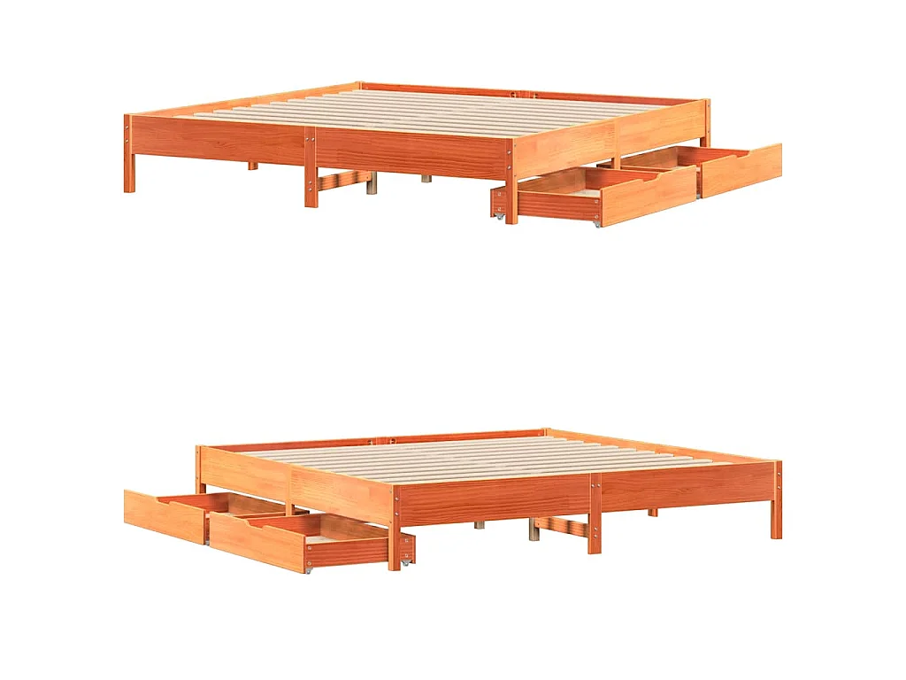 Cadre de lit sans matelas cire marron 200x200cm bois pin massif