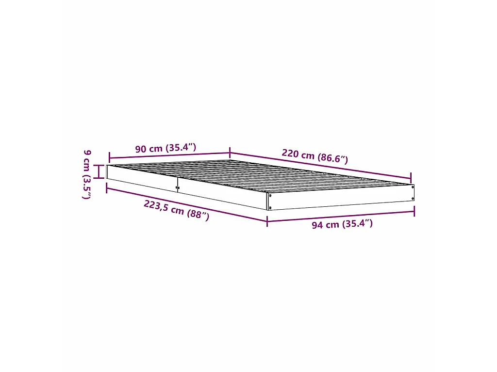 Bedframe Wit 90 x 220 cm Massief grenenhout