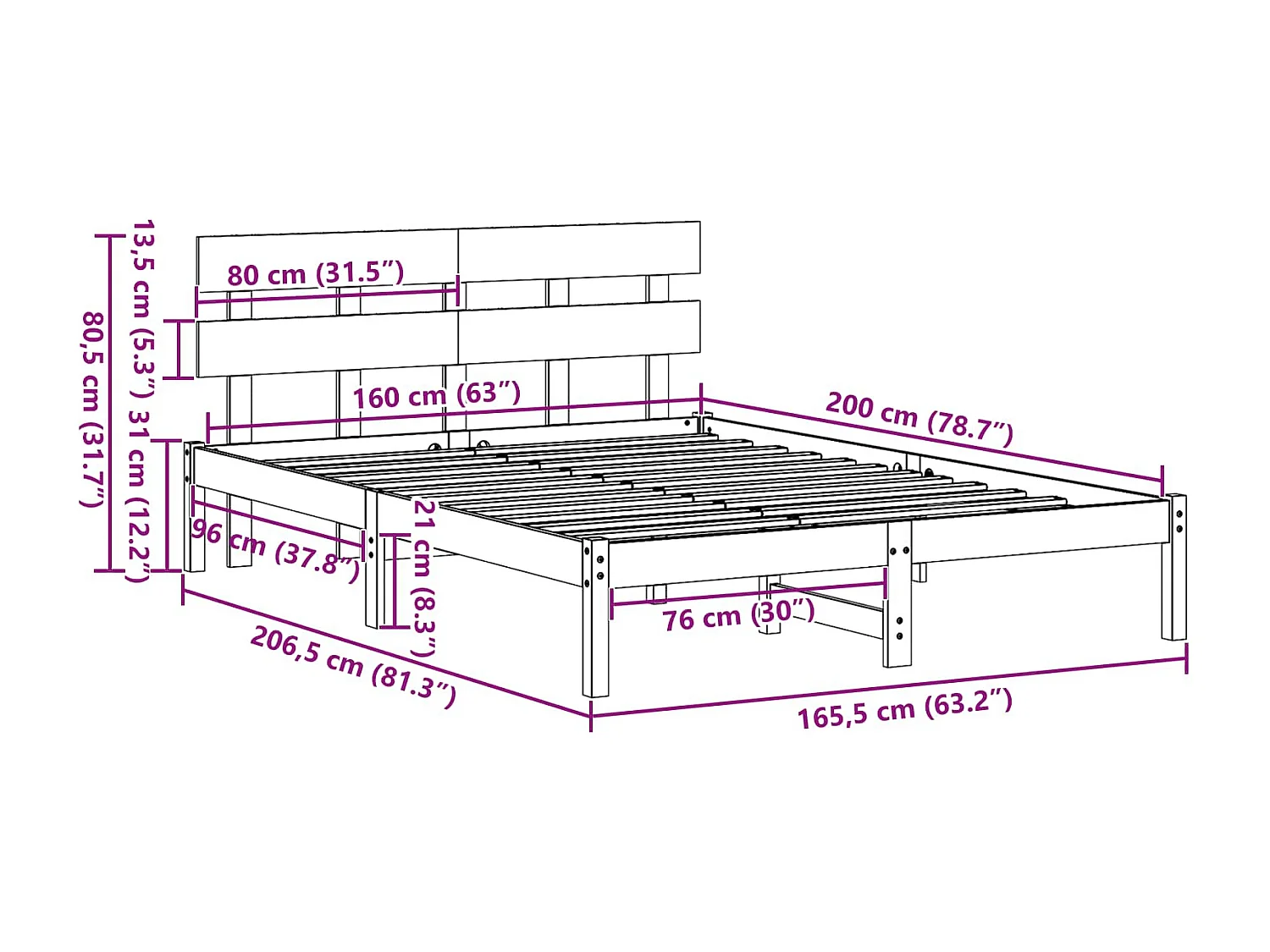 Bettgestell mit Kopfteil Braun 160 x 200 cm Massivholz Kiefer