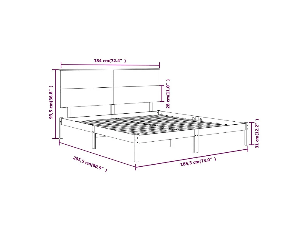 Cadre de lit sans matelas 180x200 cm bois massif