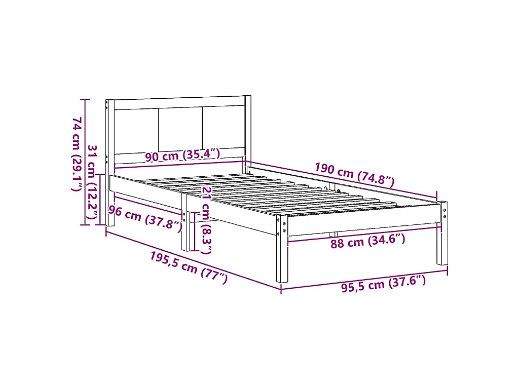 Bettgestell Braun 90 x 190 cm Massivholz Kiefer