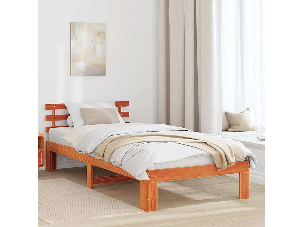 Cadre de lit avec tête de lit Brun cire 90 x 200 cm Pin massif