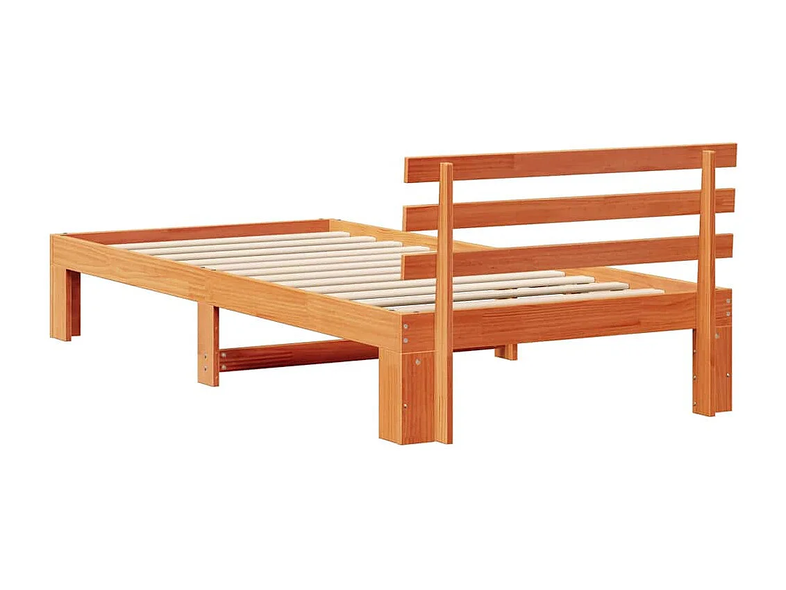 Cadre de lit avec tête de lit Brun cire 90 x 200 cm Pin massif