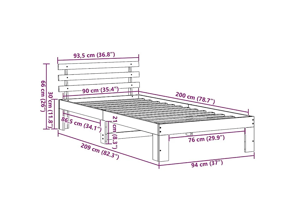 Estrutura da Cama com cabeceira Marrom Cera 90 x 200 cm