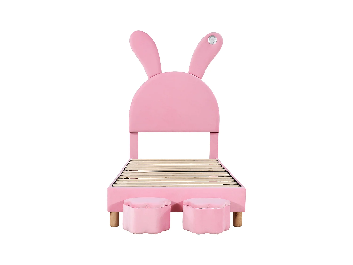 Lit adolescente 90x200 rose en velours français avec LED, rangements et tête réglable