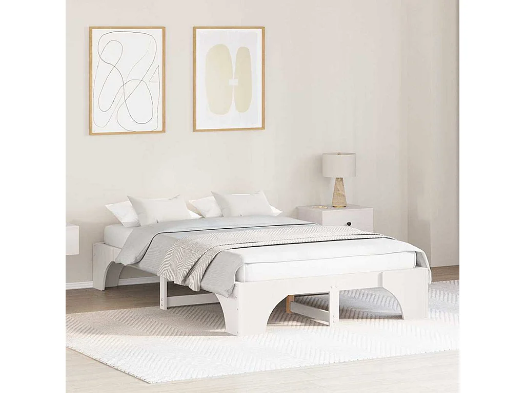 Bettrahmen Weiß 135 x 190 cm Massives Kiefernholz