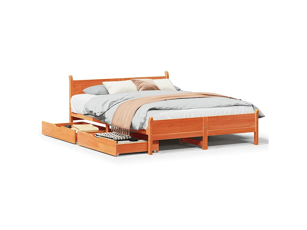 Cadre de lit sans matelas cire marron 160x200cm bois pin massif
