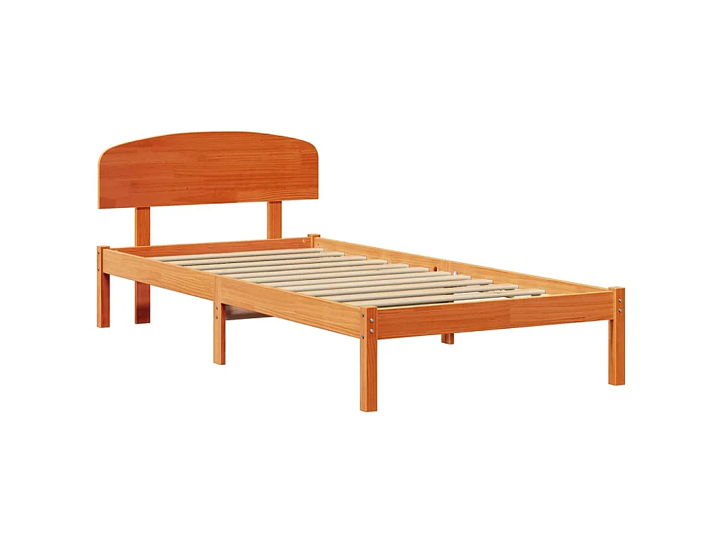 Cadre de lit avec tête de lit Brun cire 90 x 190 cm Pin massif