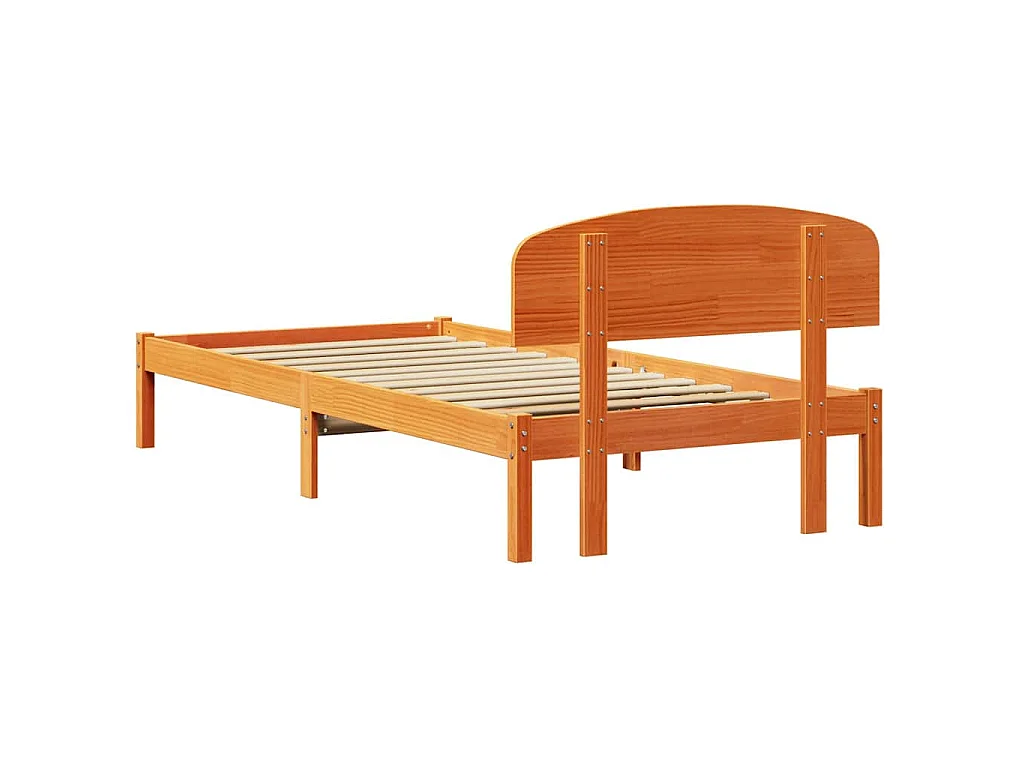Cadre de lit avec tête de lit Brun cire 90 x 190 cm Pin massif