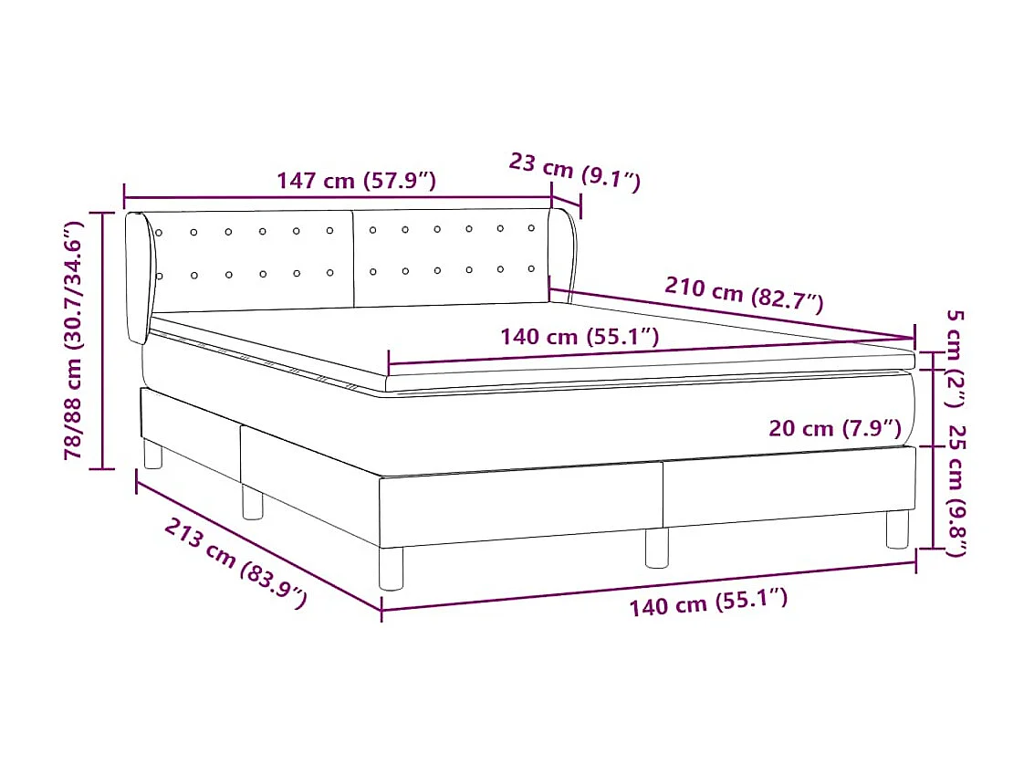 Giroletto a Molle con Materasso Grigio Chiaro 140x210cm Velluto