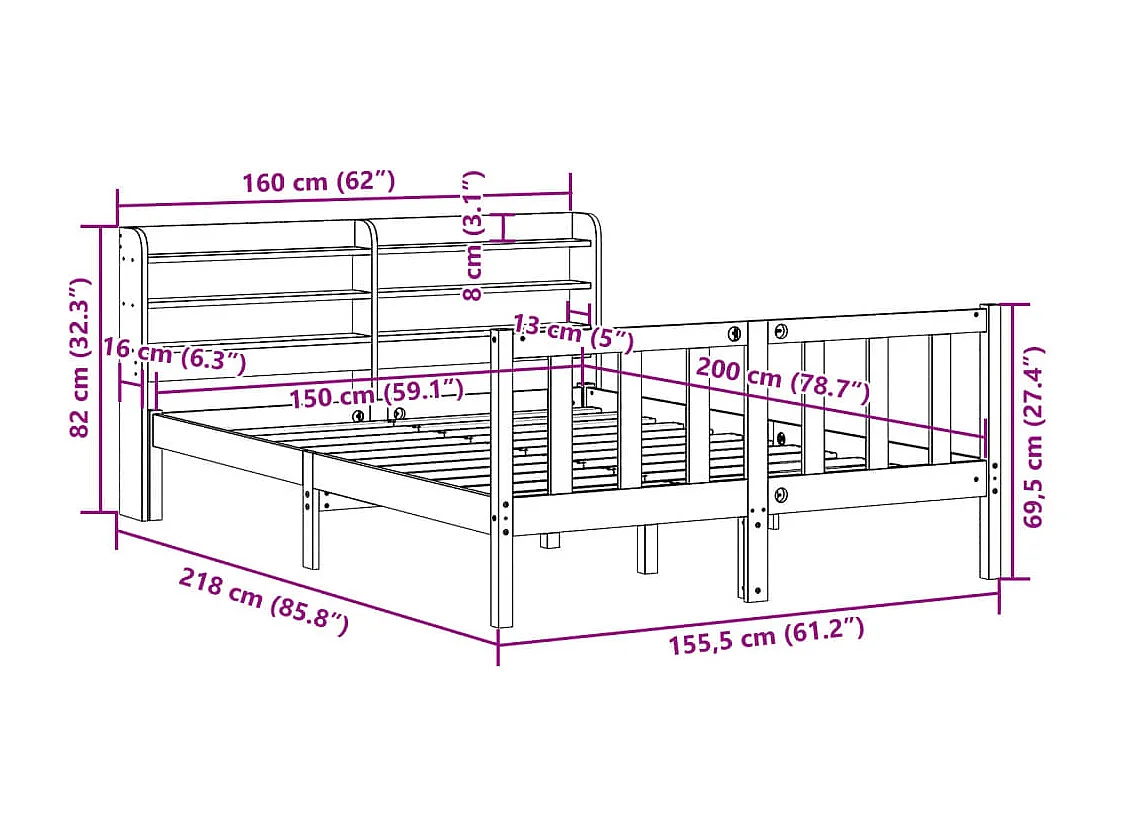 Cadre de lit sans matelas blanc 150x200 cm bois de pin massif