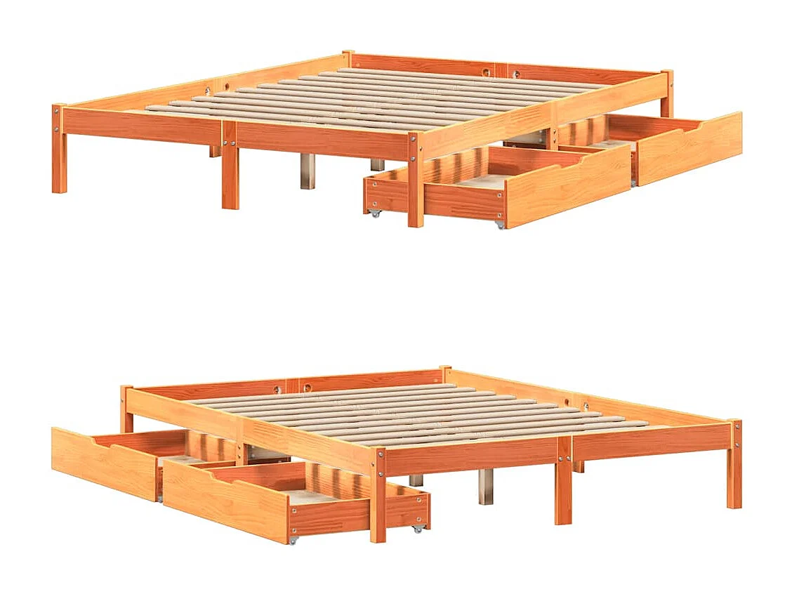 Bedframe zonder matras massief grenenhout wasbruin 150x200 cm