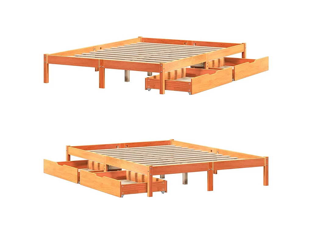Cadre de lit sans matelas cire marron 150x200cm bois pin massif