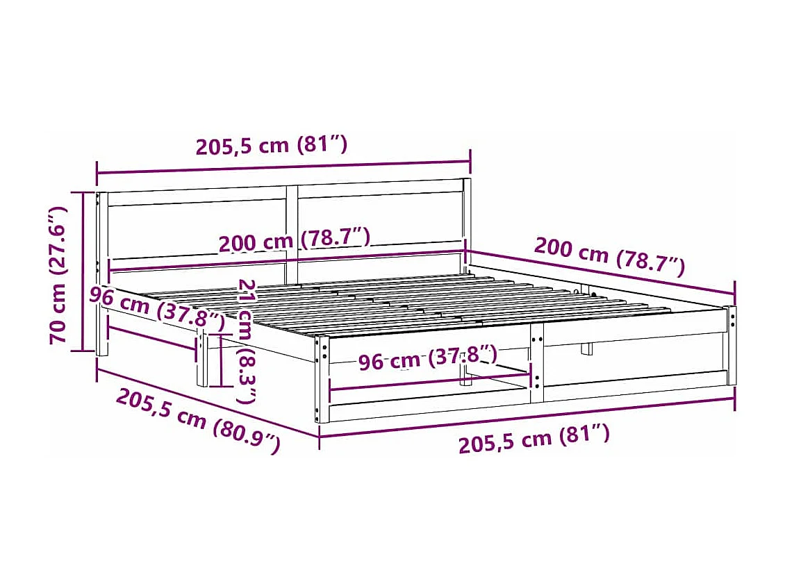 Bedframe met hoofdeinde Wit 200 x 200 cm Massief grenenhout