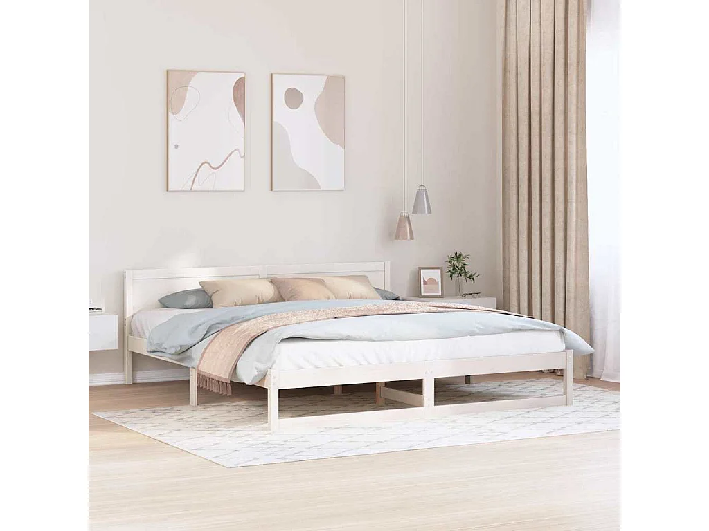 Bedframe met hoofdeinde Wit 200 x 200 cm Massief grenenhout