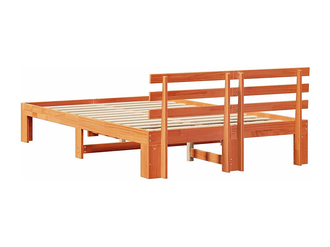 Cadre de lit avec tête de lit Brun cire 135 x 190 cm Pin massif