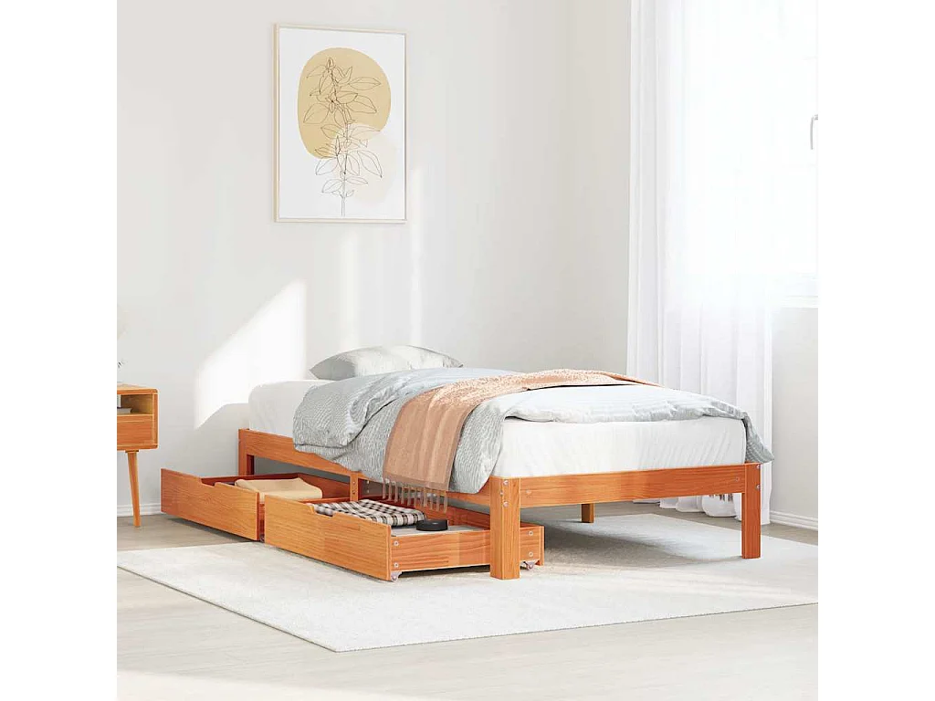 Bedframe met lades massief grenenhout wasbruin 90x190 cm