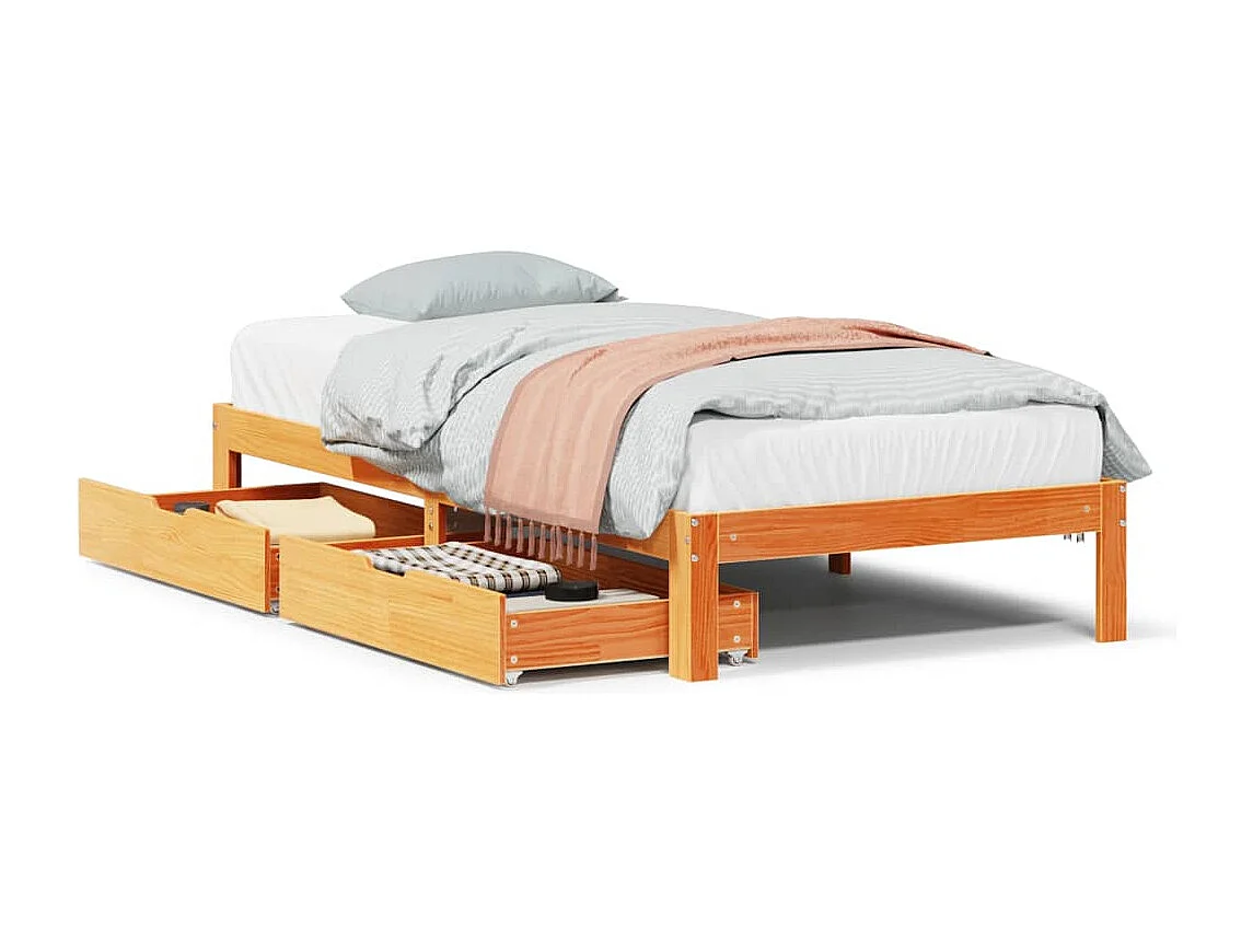 Bedframe met lades massief grenenhout wasbruin 90x190 cm