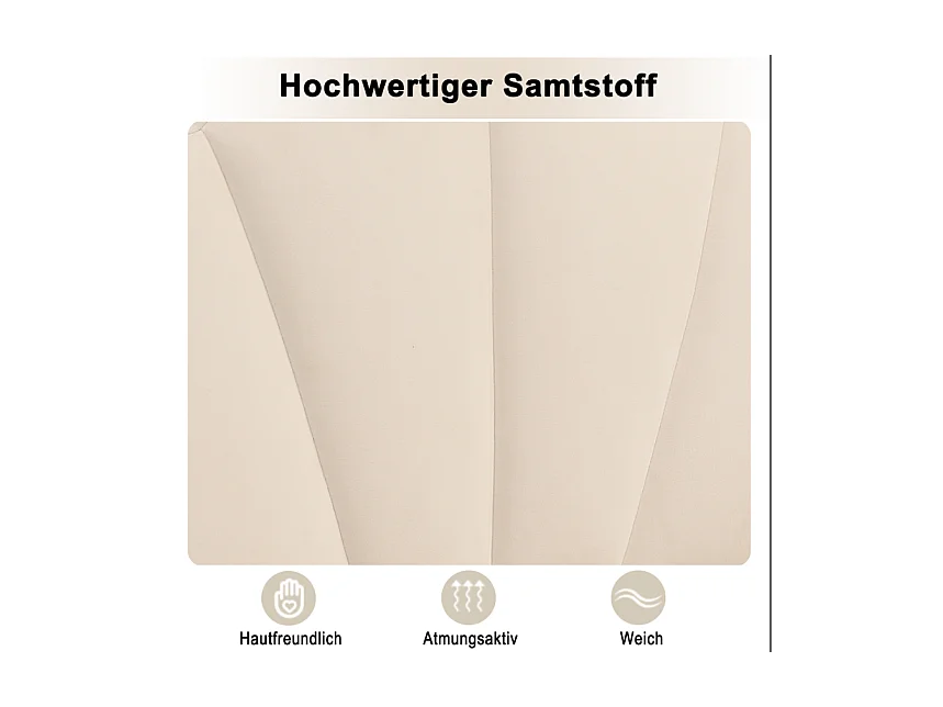 Cama de terciopelo de 140x200 cm con cabecero de concha beige y somier de láminas y patas doradas