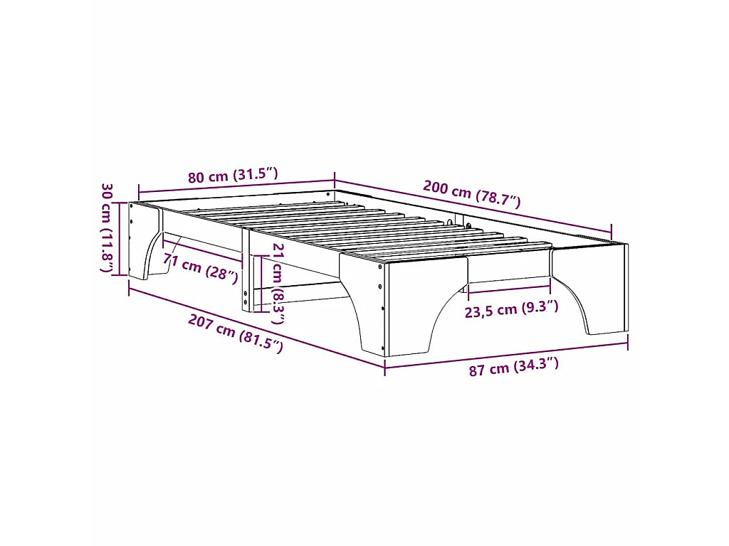Cadre de lit Blanc 80 x 200 cm Pin massif