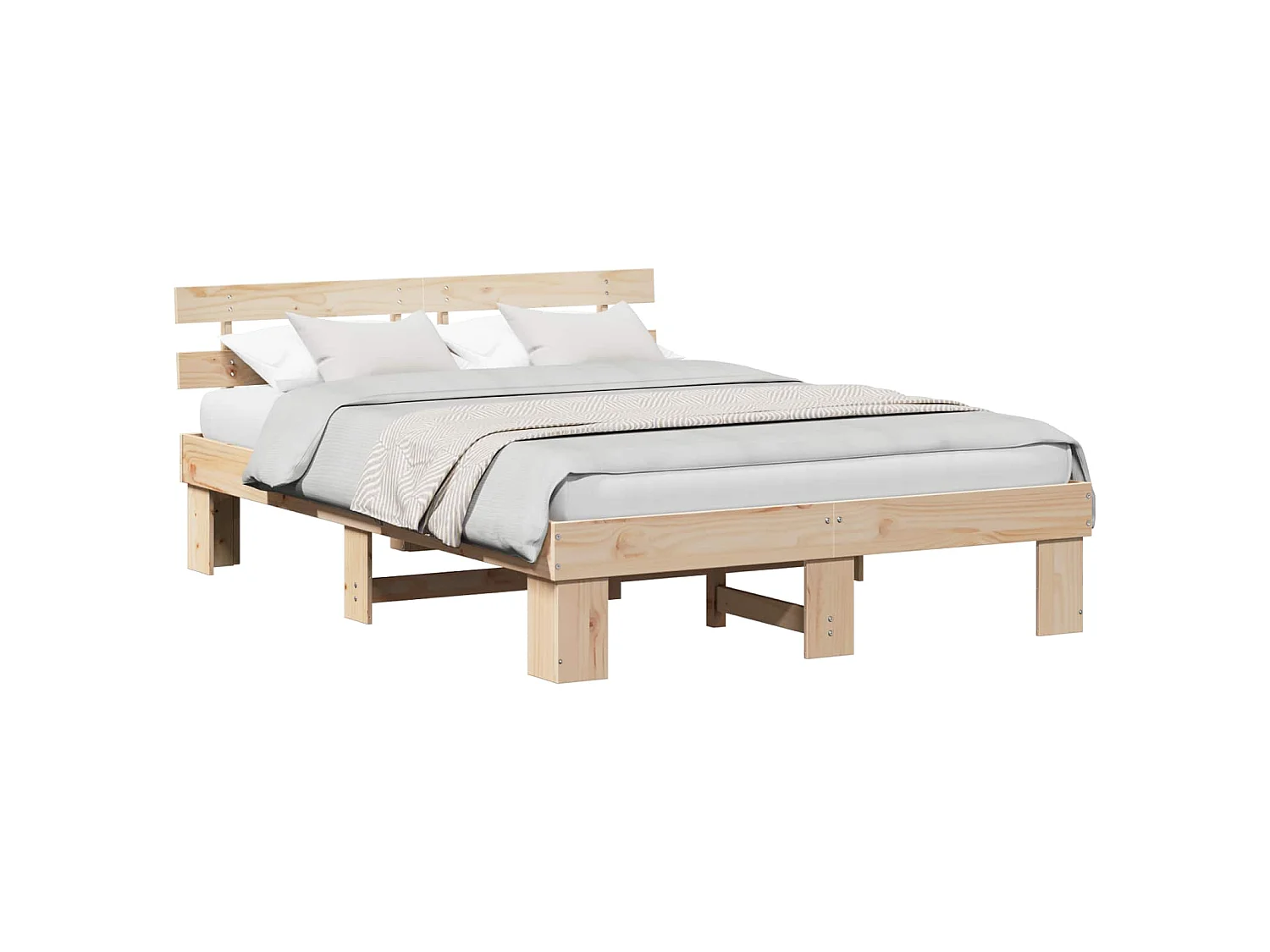 Bedframe met hoofdeinde Naturel 140 x 200 cm Massief grenenhout
