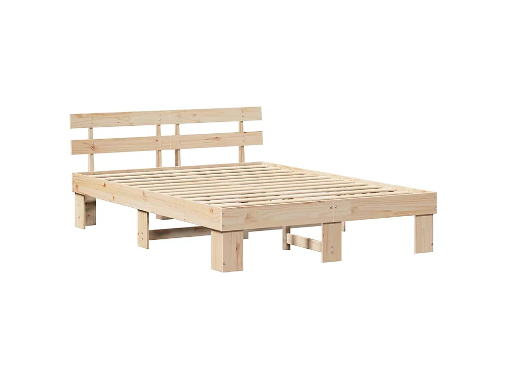 Bedframe met hoofdeinde Naturel 140 x 200 cm Massief grenenhout