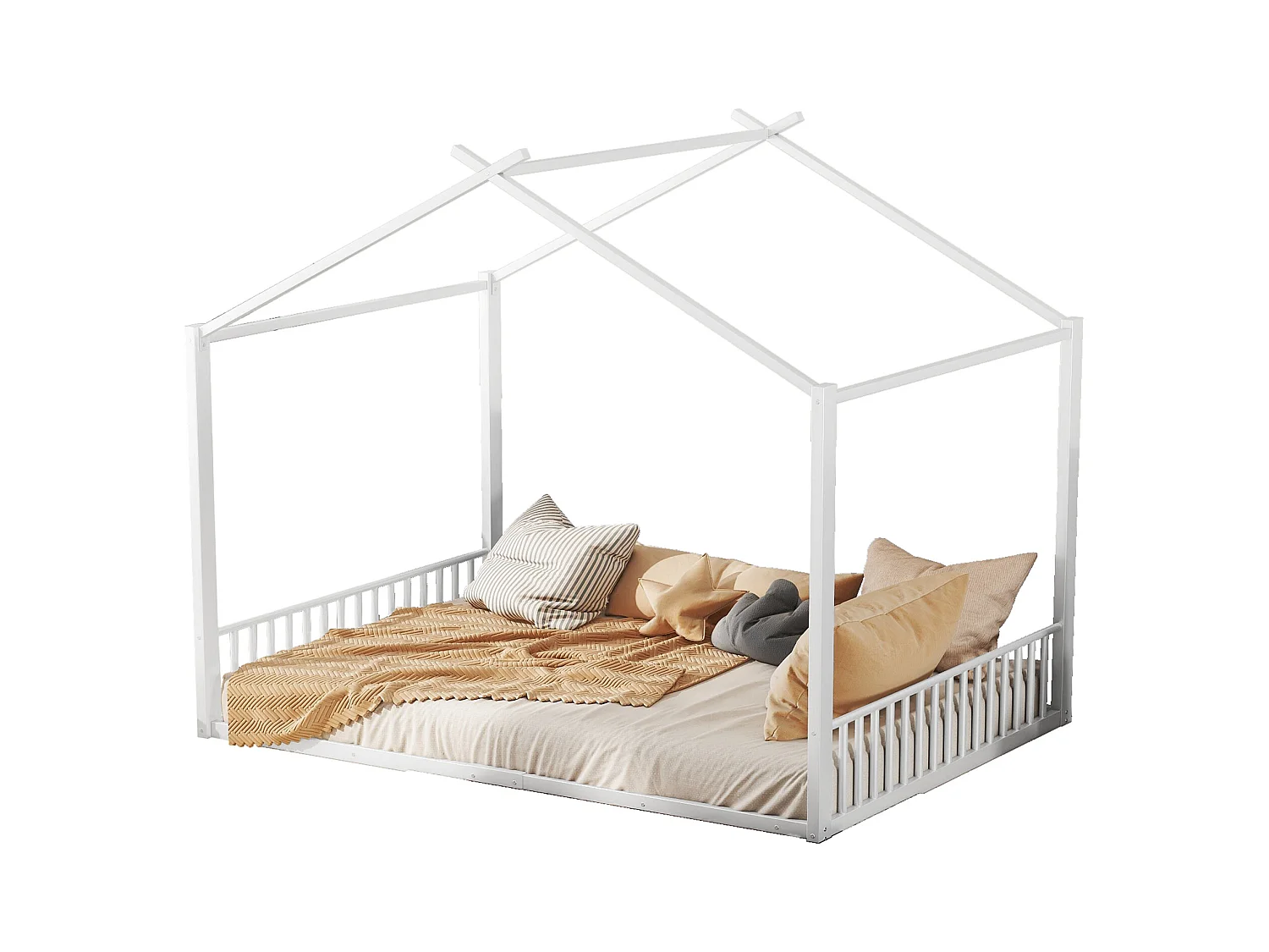Cama infantil 140x200 cm metal MDF forma casa dormitorio niño niña blanco