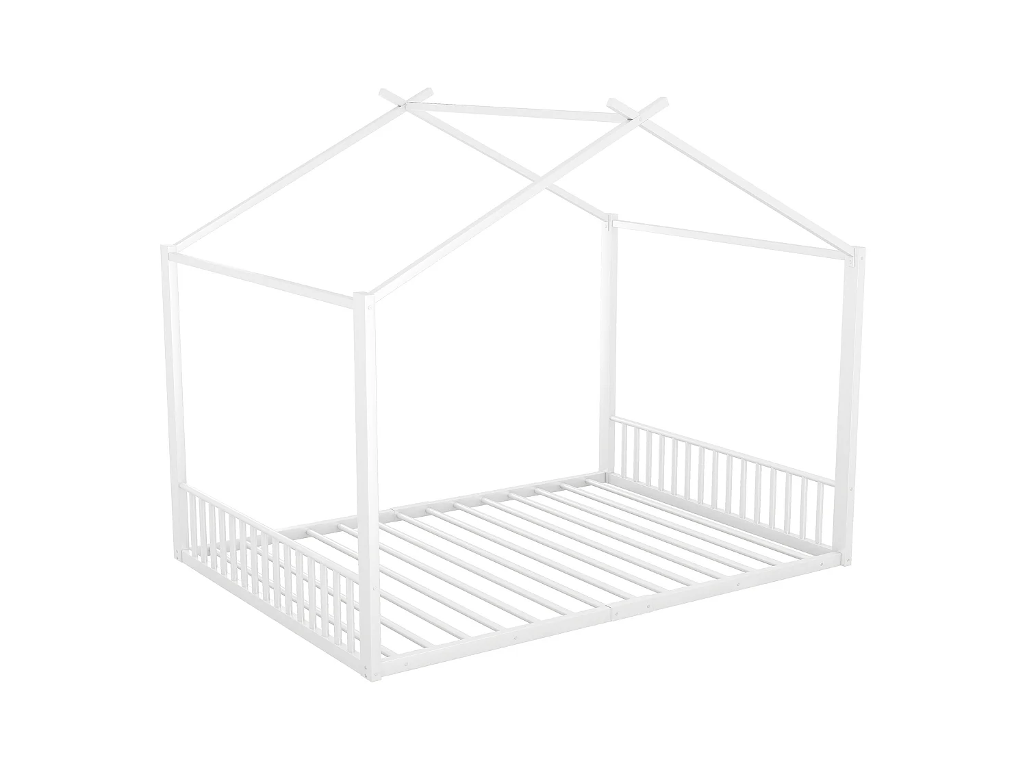 Cama infantil 140x200 cm metal MDF forma casa dormitorio niño niña blanco