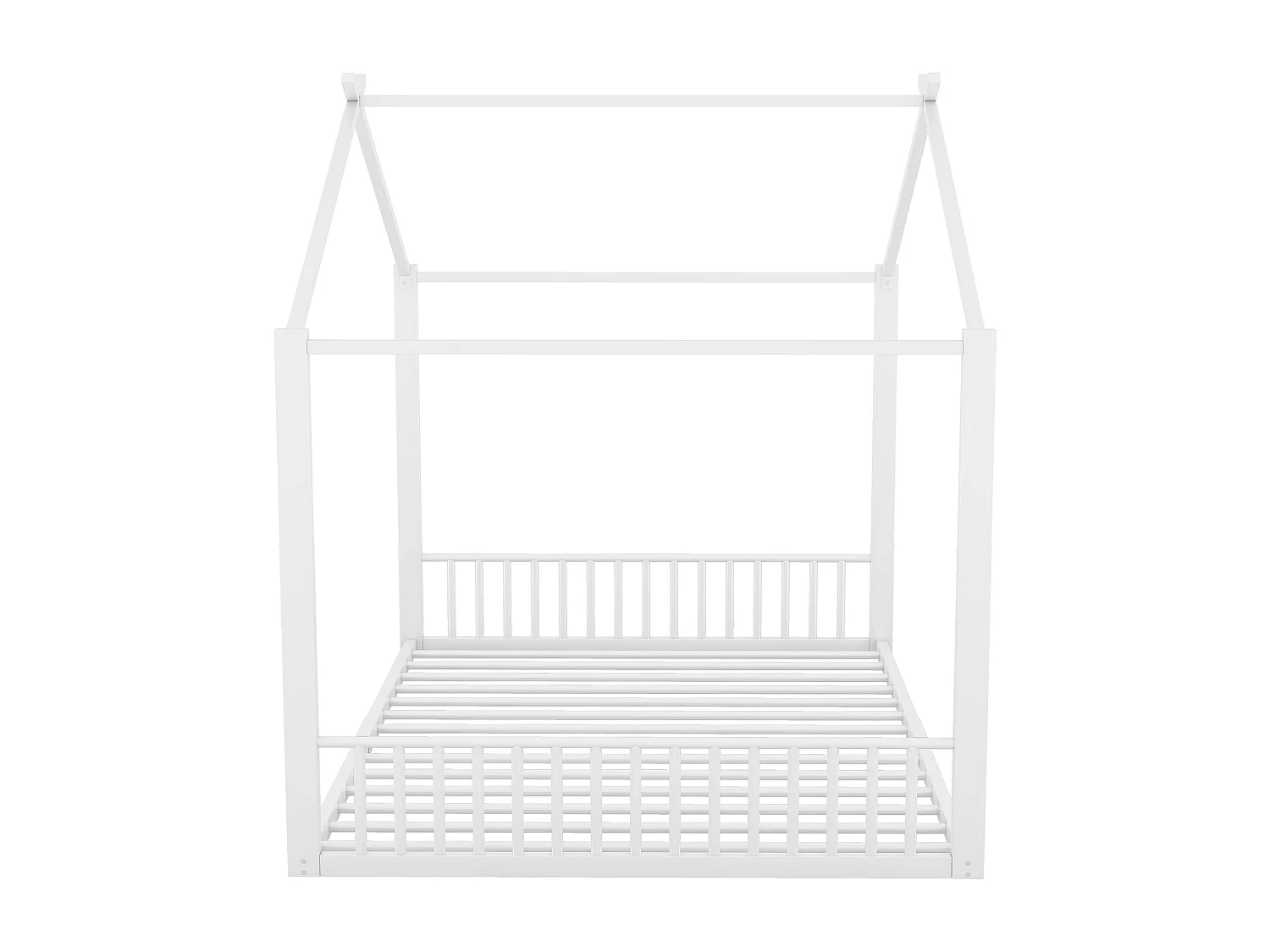 Lit enfant 140x200 cm metallo MDF forme maison chambre garçon fille blanc