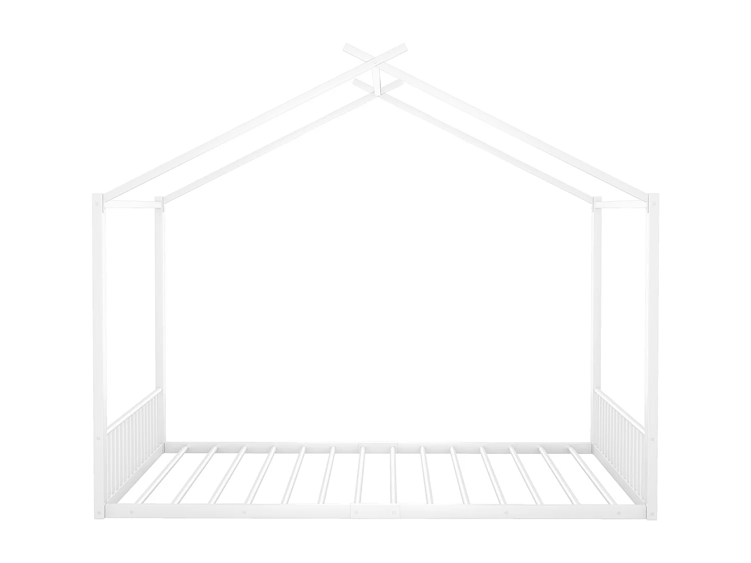 Lit enfant 140x200 cm metallo MDF forme maison chambre garçon fille blanc