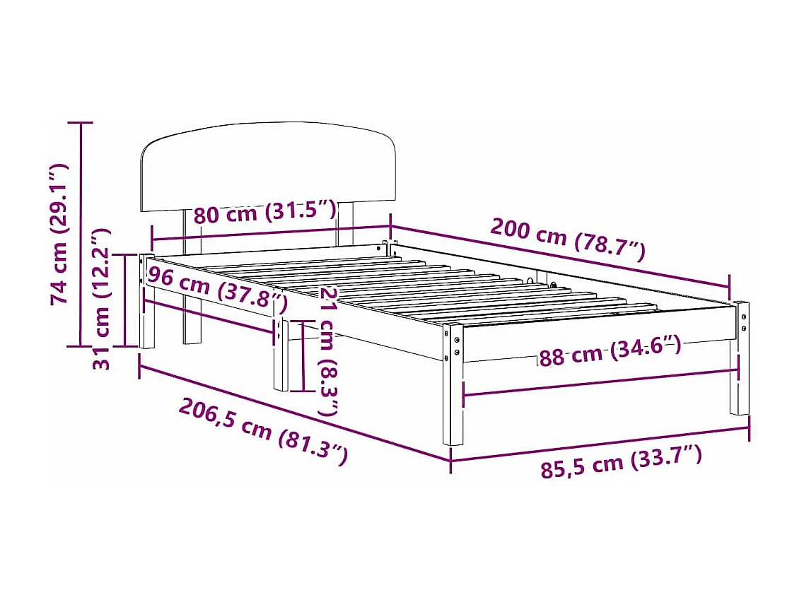 Cadre de lit avec tête de lit Brun cire 80 x 200 cm Pin massif