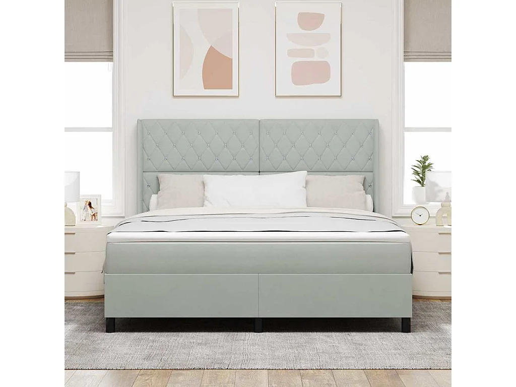 LED Boxspringbett mit Matratze Hellgrau 180 x 200 cm Samt