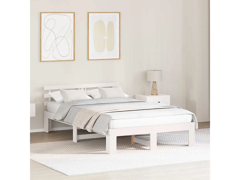 Cadre de lit avec tête de lit Blanc 140 x 190 cm Pin massif