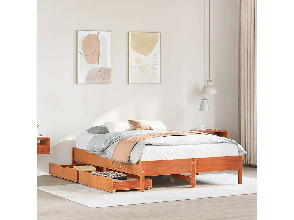 Cama sem colchão 150x200 cm madeira pinho maciça castanho-mel