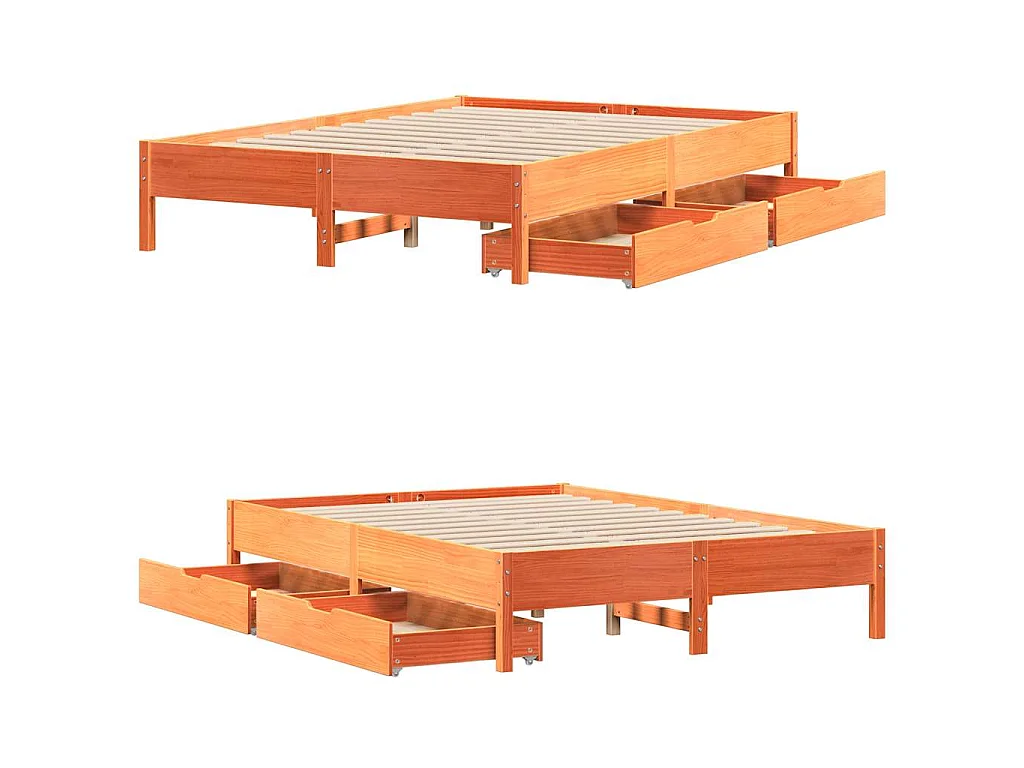 Cama sem colchão 150x200 cm madeira pinho maciça castanho-mel
