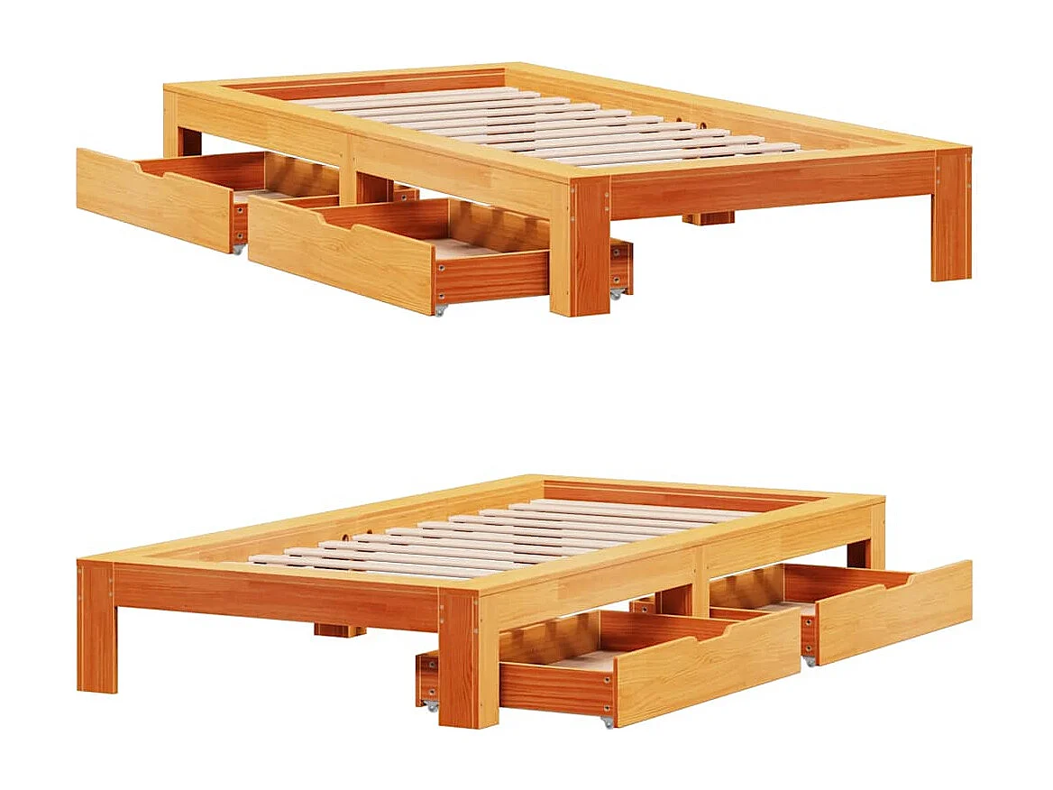 Cadre de lit sans matelas cire marron 100x200cm bois pin massif