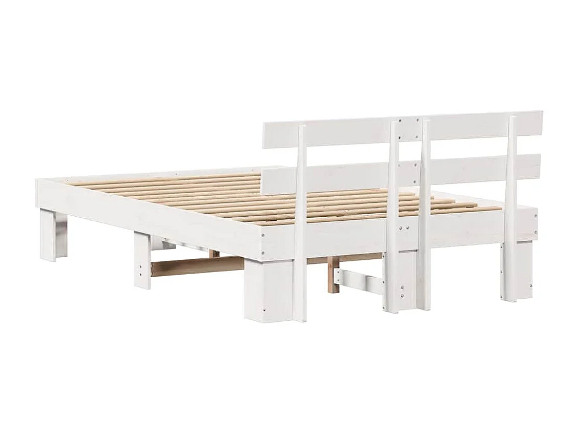 Bettrahmen mit Kopfteil Weiß 135 x 190 cm Massives Kiefernholz