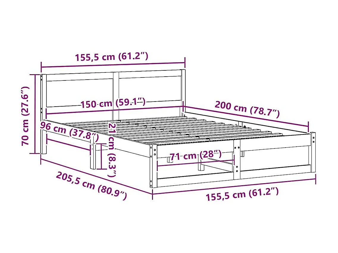 Estructura de cama con cabecera Marrón cera 150 x 200 cm